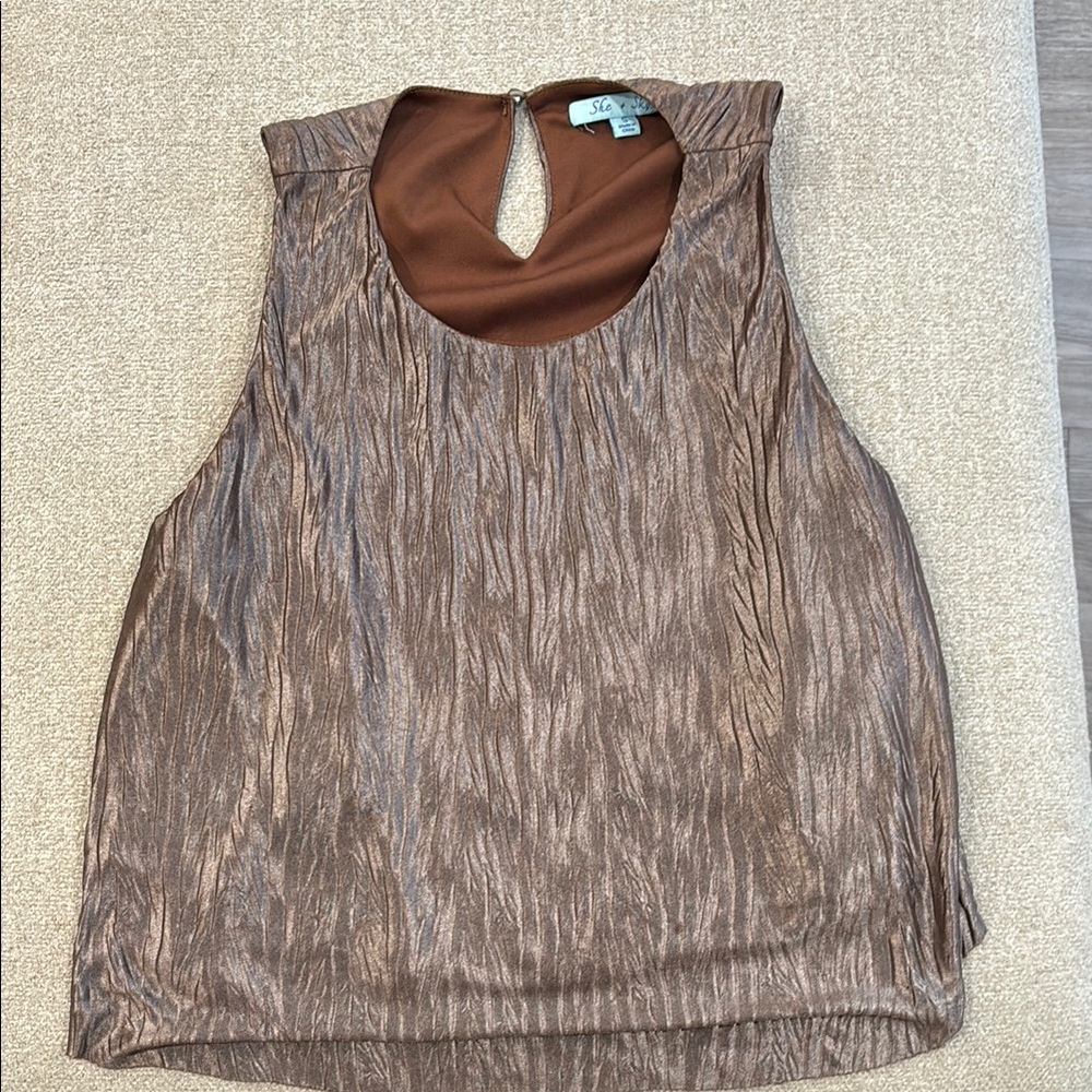 SLNY Gold Sleeveless Blouse with Textured Finish